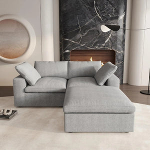 HomeRoots Light Gray Linen Blend Modular L-Shaped Sectional Sofa - Versatile 6-Piece Design for Any Space 716922