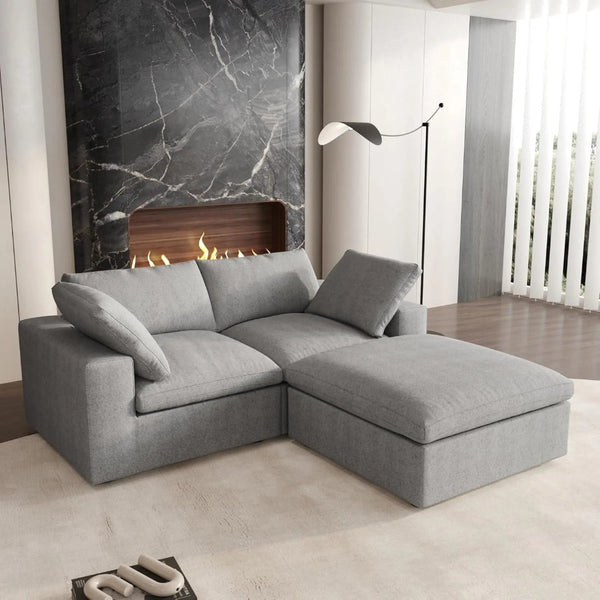 HomeRoots Light Gray Linen Blend Modular L-Shaped Sectional Sofa - Versatile 6-Piece Design for Any Space 716922
