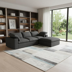 HomeRoots Light Gray Linen Blend Modular L-Shaped Sectional Sofa - Versatile 6-Piece Design for Any Space 716922