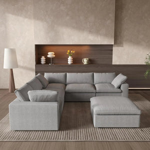 HomeRoots Light Gray Linen Blend Modular L-Shaped Sectional with Storage, Reversible Design & Modern Comfort 716923