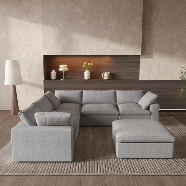 HomeRoots Light Gray Linen Blend Modular L-Shaped Sectional with Storage, Reversible Design & Modern Comfort 716923