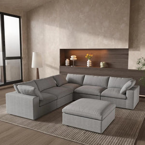 HomeRoots Light Gray Linen Blend Modular L-Shaped Sectional with Storage, Reversible Design & Modern Comfort 716923