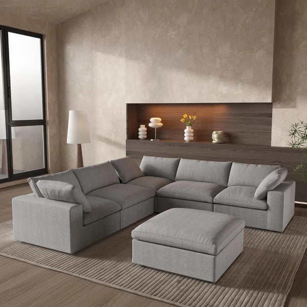 HomeRoots Light Gray Linen Blend Modular L-Shaped Sectional with Storage, Reversible Design & Modern Comfort 716923