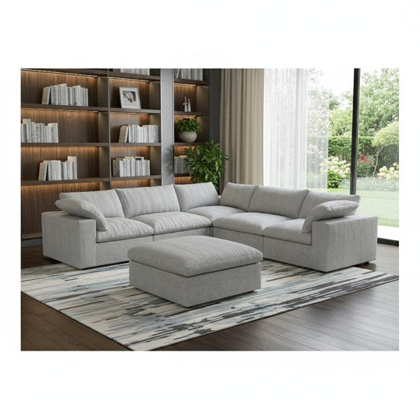 HomeRoots Light Gray Linen Blend Modular L-Shaped Sectional with Storage, Reversible Design & Modern Comfort 716923