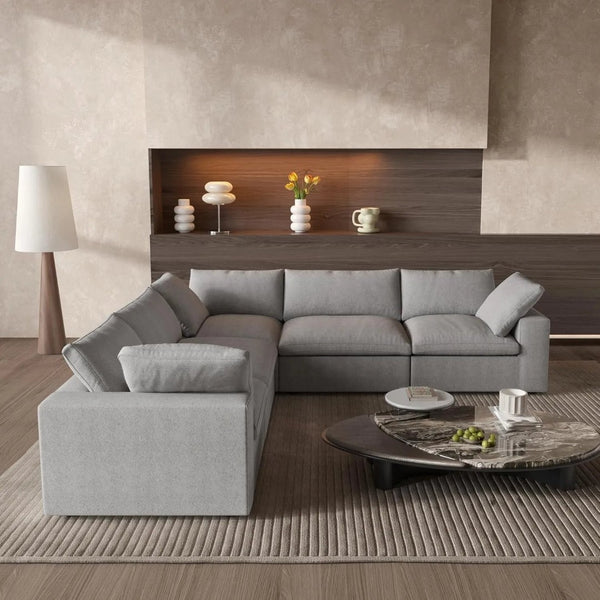 HomeRoots Khaki Modular L-Shaped Corner Sectional Sofa with Storage and Versatile Design for Modern Living Rooms 716924