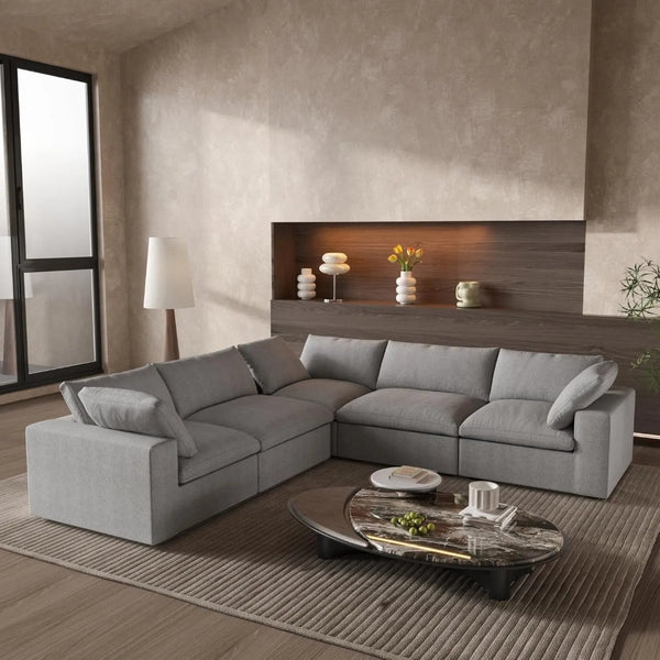 HomeRoots Khaki Modular L-Shaped Corner Sectional Sofa with Storage and Versatile Design for Modern Living Rooms 716924