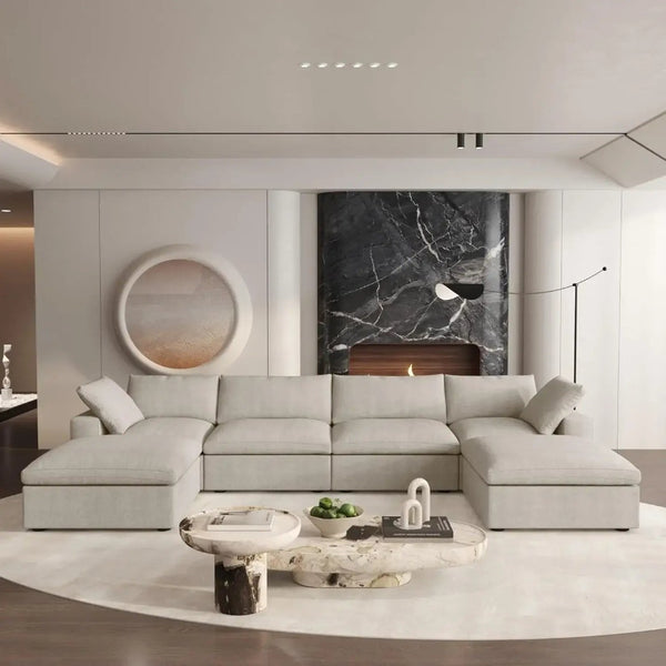 HomeRoots Khaki Modular Six-Piece Sofa Sectional with Reversible Chaise & Ample Storage for Modern Living Rooms 716926