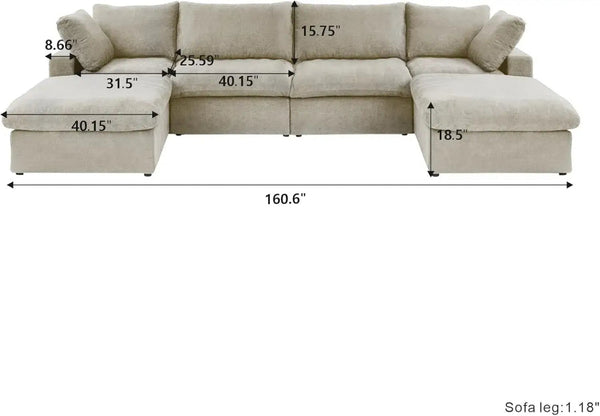 HomeRoots Khaki Modular Six-Piece Sofa Sectional with Reversible Chaise & Ample Storage for Modern Living Rooms 716926