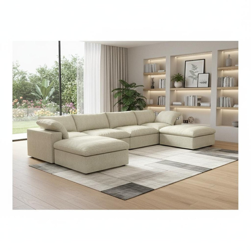 HomeRoots Khaki Modular Six-Piece Sofa Sectional with Reversible Chaise & Ample Storage for Modern Living Rooms 716926