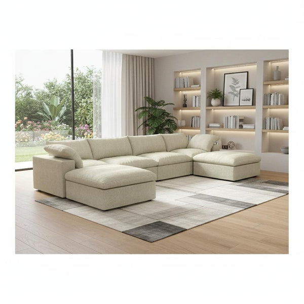 HomeRoots Khaki Modular Six-Piece Sofa Sectional with Reversible Chaise & Ample Storage for Modern Living Rooms 716926