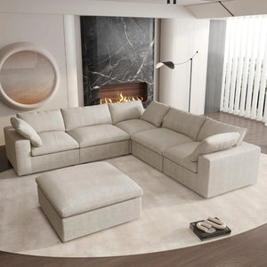 HomeRoots Khaki Modular L-Shaped Sectional Sofa - 5-Piece Corner Set with Storage & Versatile Arrangements 716927