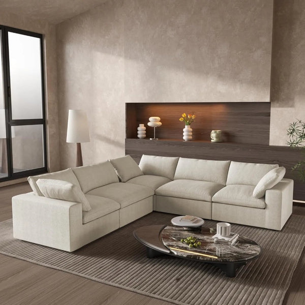 HomeRoots Black Linen Blend Modular L-Shaped Sectional Sofa with Storage & Versatile Layout Options 716928
