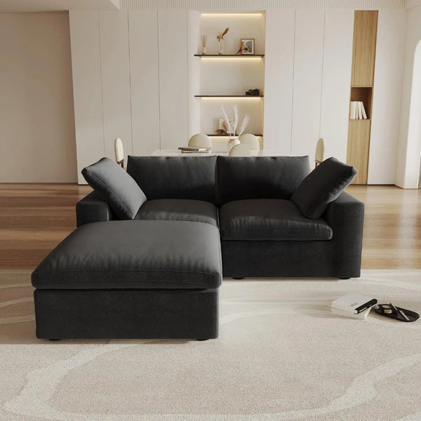 HomeRoots Black Linen Blend Modular L-Shaped Sectional Sofa with Storage - Stylish, Versatile Comfort for Any Room 716929