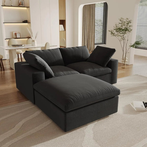 HomeRoots Black Linen Blend Modular L-Shaped Sectional Sofa with Storage - Stylish, Versatile Comfort for Any Room 716929