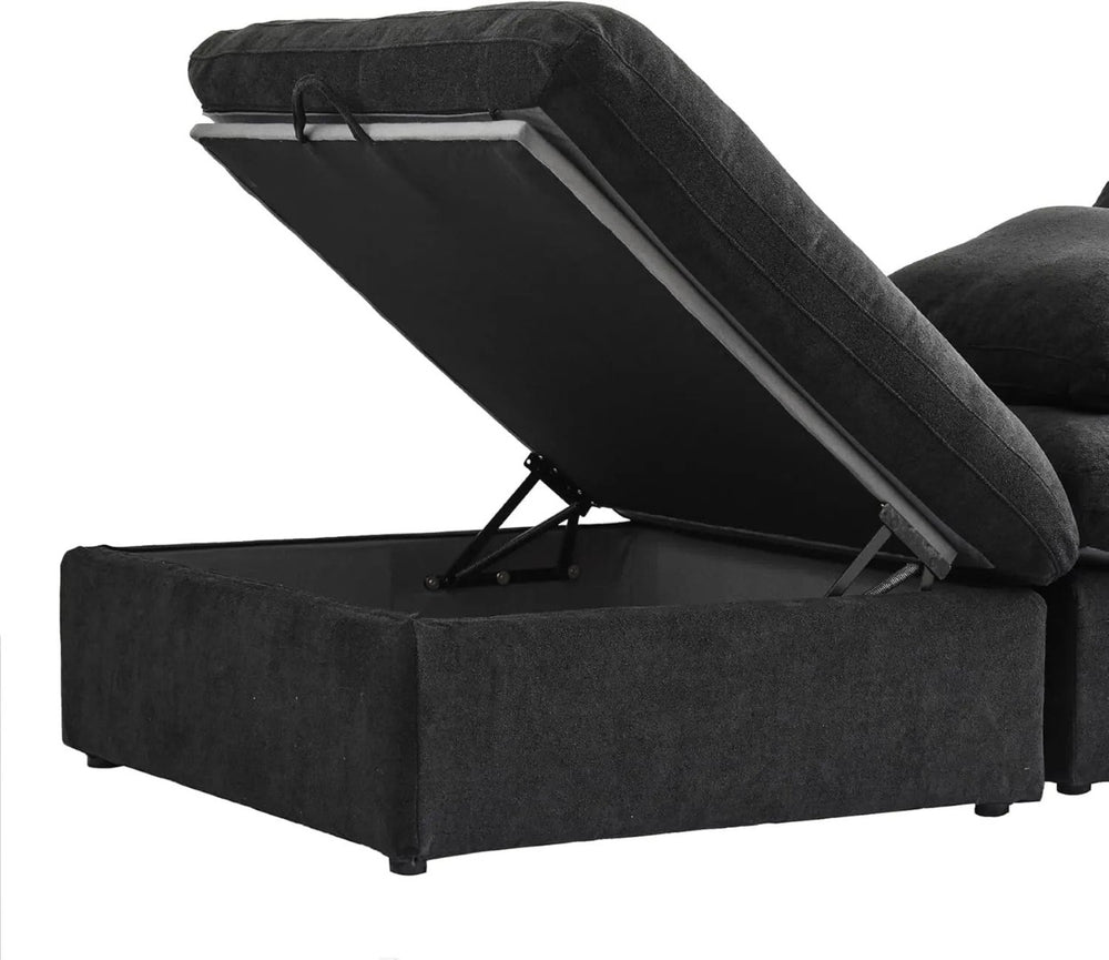 HomeRoots Black Linen Blend Modular L-Shaped Sectional Sofa with Storage - Stylish, Versatile Comfort for Any Room 716929