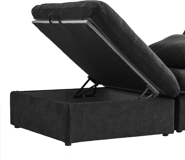 HomeRoots Black Linen Blend Modular L-Shaped Sectional Sofa with Storage - Stylish, Versatile Comfort for Any Room 716929