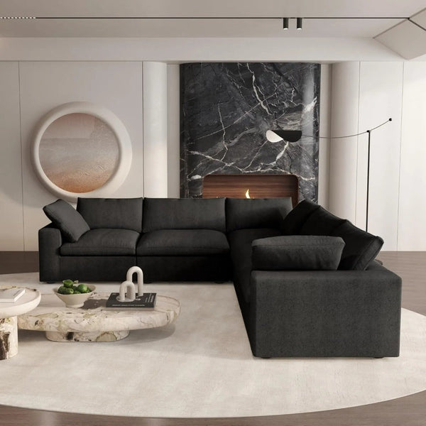 HomeRoots Black Modular L-Shaped Sectional Sofa - Versatile Six-Piece Design with Storage & Modern Comfort 716930