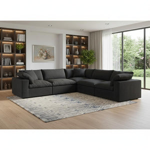 HomeRoots Black Modular L-Shaped Sectional Sofa - Versatile Six-Piece Design with Storage & Modern Comfort 716930