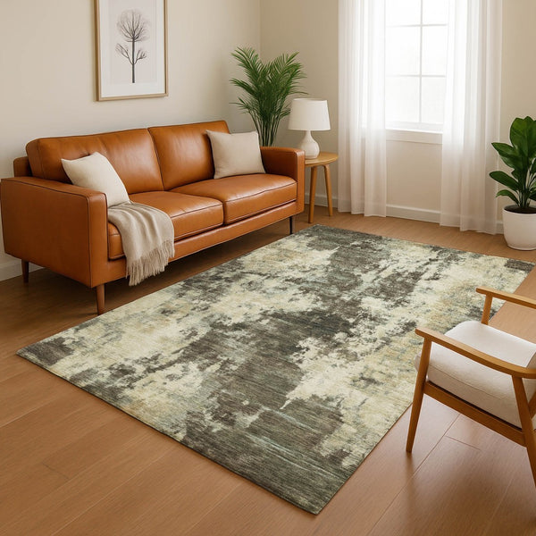 HomeRoots 5' X 8' Brown And Beige Abstract Area Rug – Machine Washable, UV Protected, Ideal for Busy Homes 716932