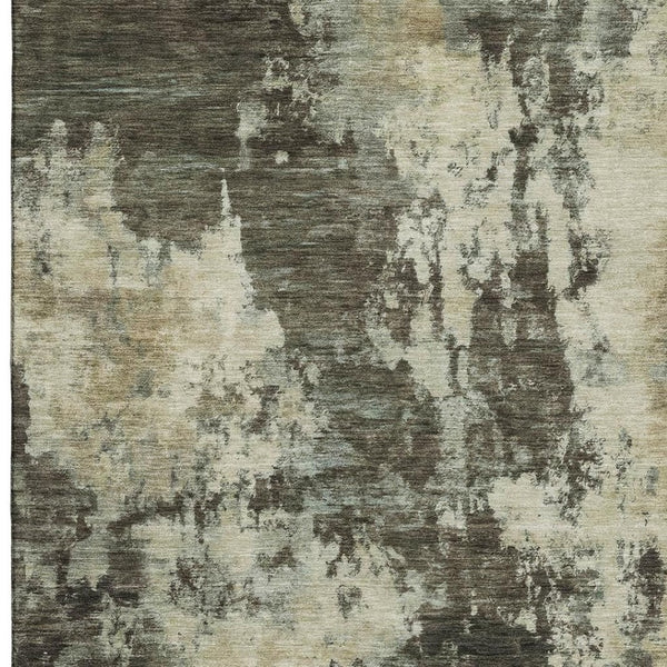 HomeRoots 5' X 8' Brown And Beige Abstract Area Rug – Machine Washable, UV Protected, Ideal for Busy Homes 716932