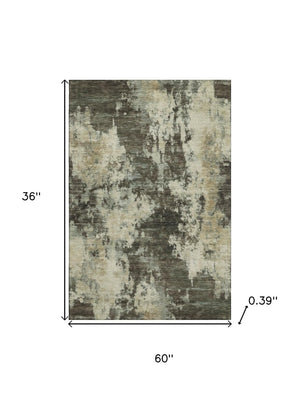 HomeRoots 5' X 8' Brown And Beige Abstract Area Rug – Machine Washable, UV Protected, Ideal for Busy Homes 716932