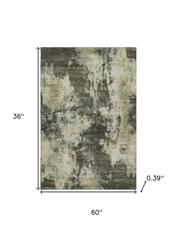 HomeRoots 5' X 8' Brown And Beige Abstract Area Rug – Machine Washable, UV Protected, Ideal for Busy Homes 716932