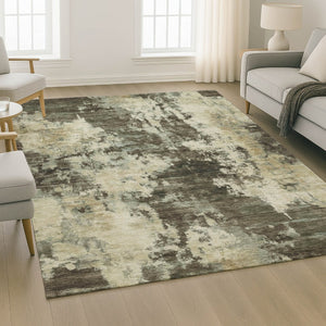 HomeRoots 5' X 8' Brown And Beige Abstract Area Rug – Machine Washable, UV Protected, Ideal for Busy Homes 716932