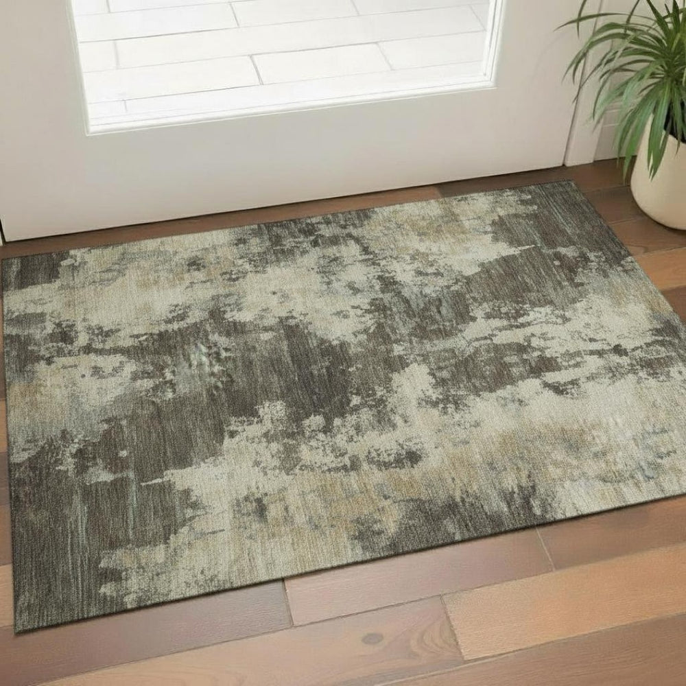 HomeRoots 5' X 8' Brown And Beige Abstract Area Rug – Machine Washable, UV Protected, Ideal for Busy Homes 716932