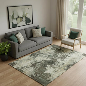 HomeRoots 8' Brown and Beige Abstract Washable Round Rug - Durable, Modern Design with UV Protection & Easy Care 716933