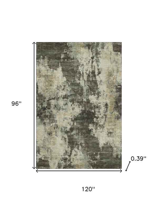 HomeRoots 9' X 12' Brown & Beige Abstract Area Rug - Washable, UV-Protected, Kid & Pet Friendly Design! 716935