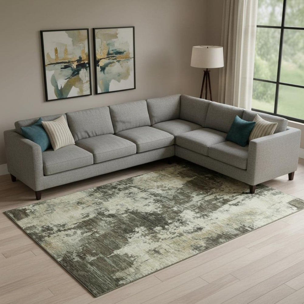 HomeRoots 9' X 12' Brown & Beige Abstract Area Rug - Washable, UV-Protected, Kid & Pet Friendly Design! 716935