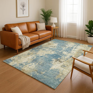 HomeRoots 5' X 8' Washable Blue and Taupe Abstract Area Rug with UV Protection - Durable, Stylish & Easy Care 716938