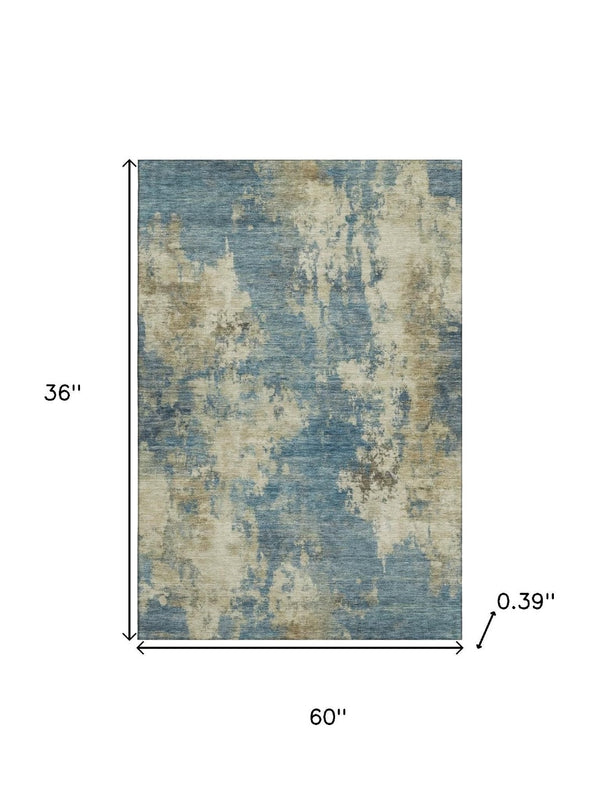 HomeRoots 5' X 8' Washable Blue and Taupe Abstract Area Rug with UV Protection - Durable, Stylish & Easy Care 716938