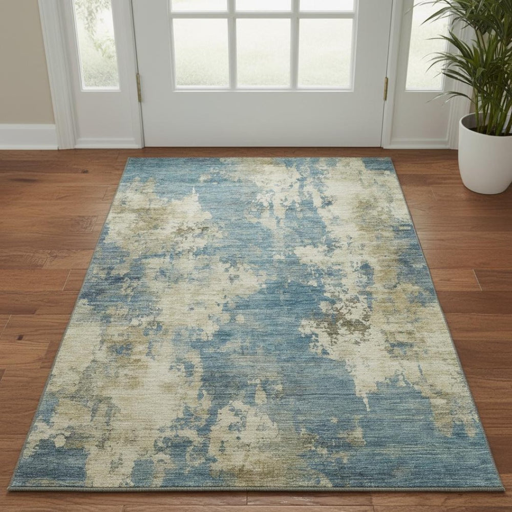 HomeRoots 5' X 8' Washable Blue and Taupe Abstract Area Rug with UV Protection - Durable, Stylish & Easy Care 716938