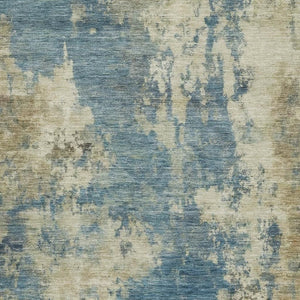 HomeRoots 8' Stylish Blue and Taupe Abstract Washable Round Rug with UV Protection for Modern Spaces 716939