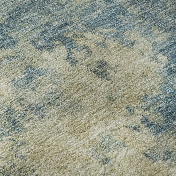 HomeRoots 8' Stylish Blue and Taupe Abstract Washable Round Rug with UV Protection for Modern Spaces 716939
