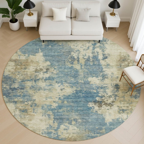 HomeRoots 8' X 10' Blue and Taupe Abstract Area Rug – Washable, UV Protected, Durable & Family-Friendly Decor 716940