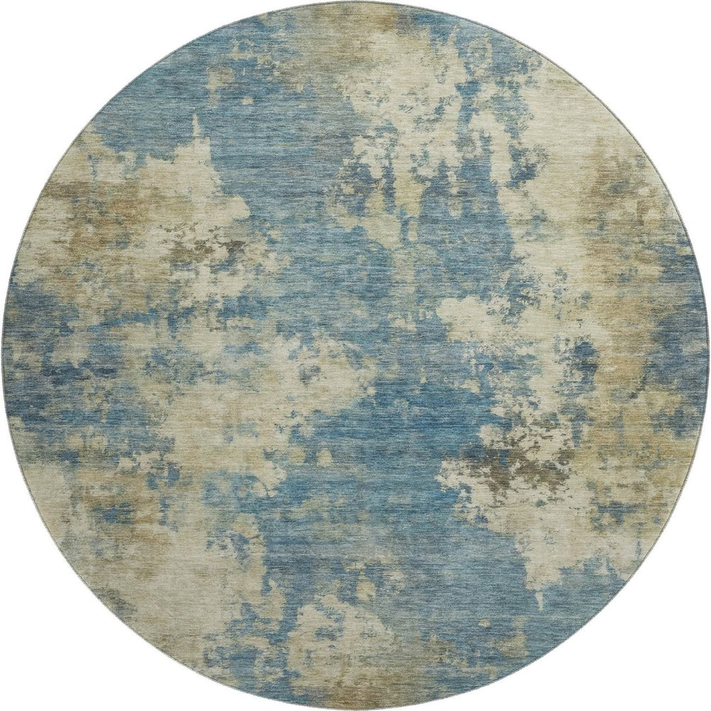 HomeRoots 8' X 10' Blue and Taupe Abstract Area Rug – Washable, UV Protected, Durable & Family-Friendly Decor 716940
