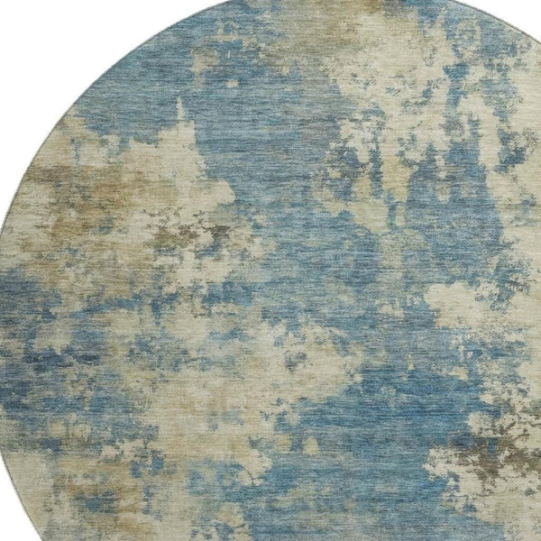 HomeRoots 8' X 10' Blue and Taupe Abstract Area Rug – Washable, UV Protected, Durable & Family-Friendly Decor 716940