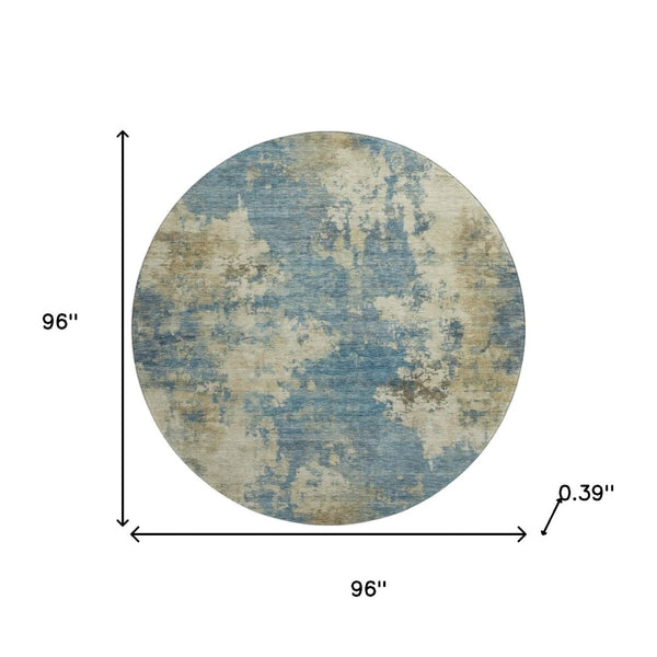 HomeRoots 8' X 10' Blue and Taupe Abstract Area Rug – Washable, UV Protected, Durable & Family-Friendly Decor 716940