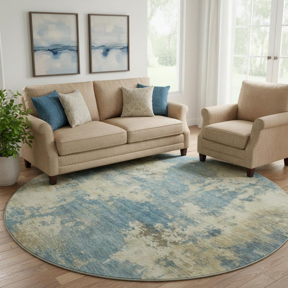 HomeRoots 8' X 10' Blue and Taupe Abstract Area Rug – Washable, UV Protected, Durable & Family-Friendly Decor 716940