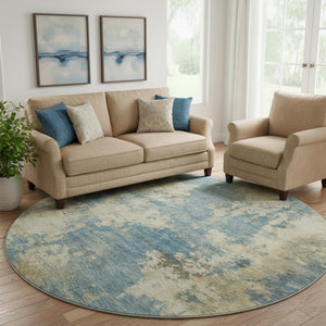 HomeRoots 8' X 10' Blue and Taupe Abstract Area Rug – Washable, UV Protected, Durable & Family-Friendly Decor 716940