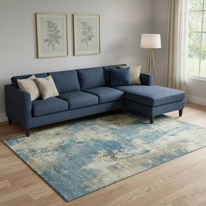 HomeRoots 9' X 12' Blue And Taupe Abstract Area Rug - Durable, Washable & UV Protected for Busy Homes 716941