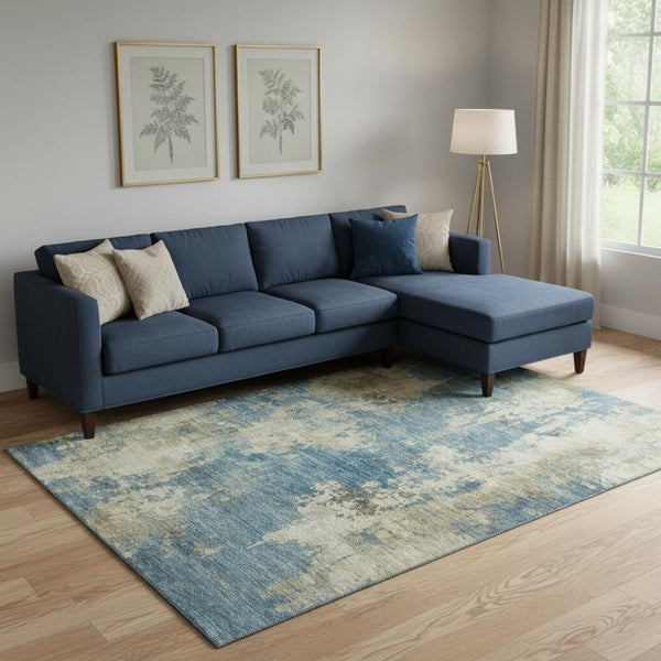 HomeRoots 9' X 12' Blue And Taupe Abstract Area Rug - Durable, Washable & UV Protected for Busy Homes 716941