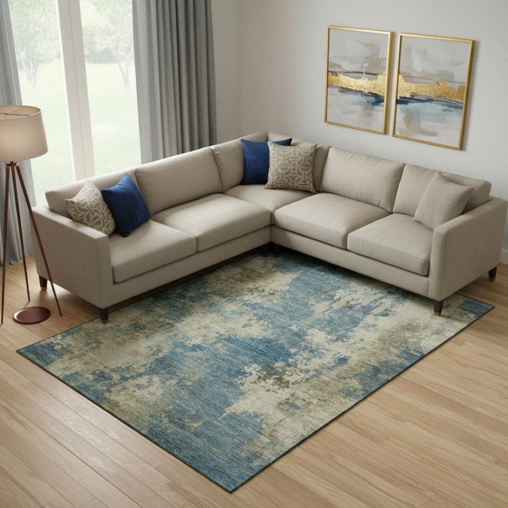 HomeRoots 10' X 14' Blue & Taupe Abstract Area Rug - Durable, Washable, UV-Protected, Ideal for Busy Homes 716942