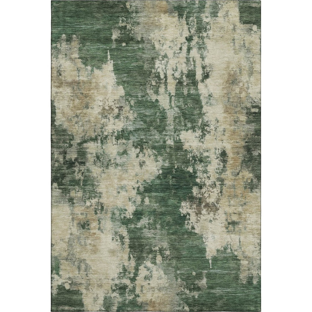 HomeRoots 5' X 8' Fern Green & Beige Abstract Washable Area Rug - Durable, UV-Protected & Easy Care Style! 716944