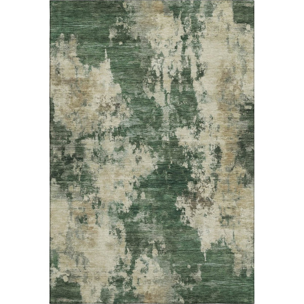 HomeRoots 5' X 8' Fern Green & Beige Abstract Washable Area Rug - Durable, UV-Protected & Easy Care Style! 716944
