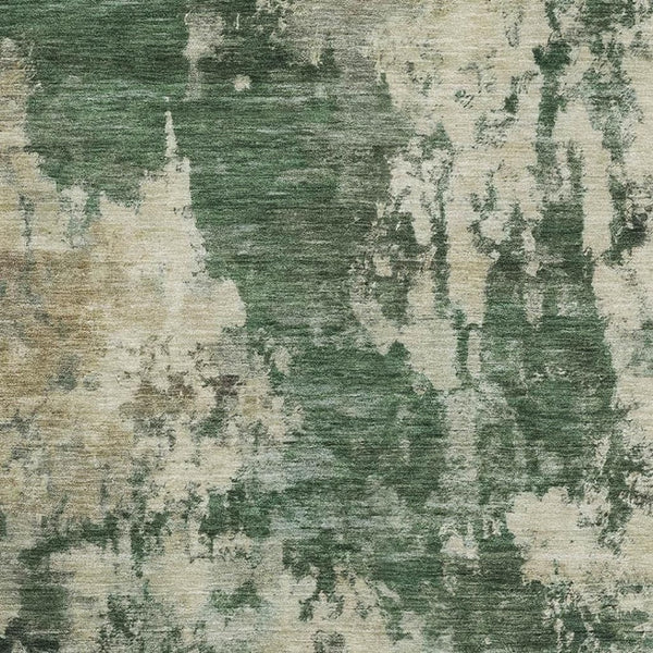 HomeRoots 5' X 8' Fern Green & Beige Abstract Washable Area Rug - Durable, UV-Protected & Easy Care Style! 716944
