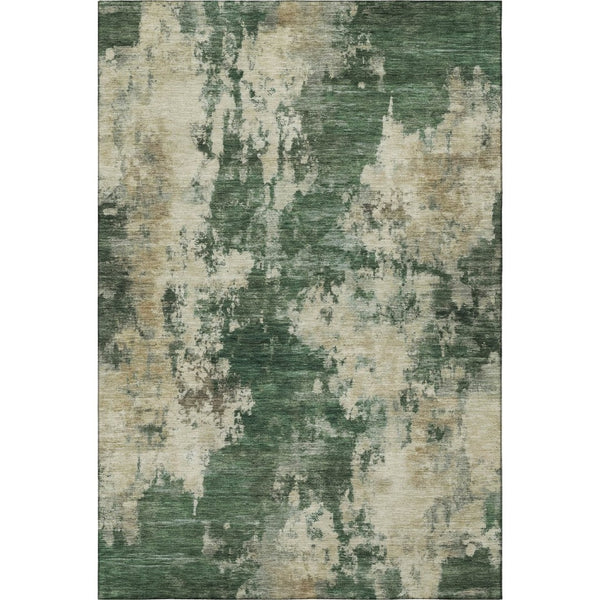HomeRoots 5' X 8' Fern Green & Beige Abstract Washable Area Rug - Durable, UV-Protected & Easy Care Style! 716944