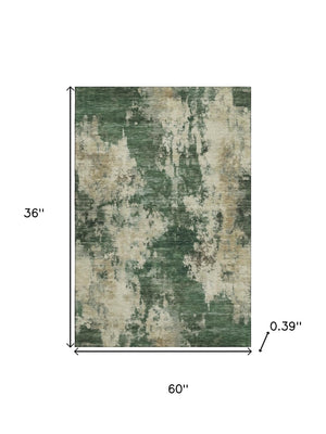 HomeRoots 5' X 8' Fern Green & Beige Abstract Washable Area Rug - Durable, UV-Protected & Easy Care Style! 716944